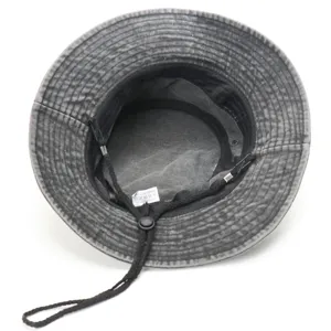 Washed cotton bucket hat for men and women, outdoor sun protection fishing cap with cord.