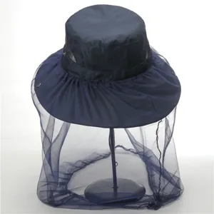 Outdoor anti-mosquito bucket hat with mesh veil, breathable quick-dry sun protection.