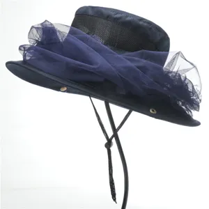 Outdoor sun protection mesh anti-mosquito fisherman hat wide brim summer hiking fishing cap