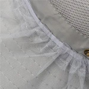 Close-up detail of outdoor anti-mosquito mesh hat, breathable fabric and fine netting.
