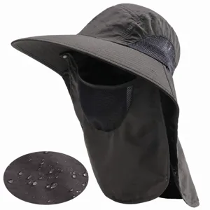 Unisex Outdoor Sun Protection Bucket Hat Waterproof Wide Brim Cap With Face Shield And Neck Flap For Hiking