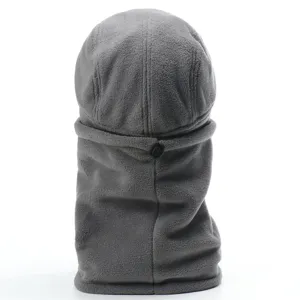 Grey fleece balaclava winter thermal windproof ski hood detail view for outdoor sports.