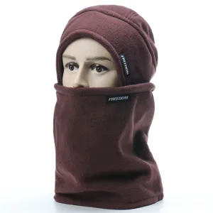 Winter windproof fleece hat and scarf set for outdoor warmth, thickened thermal ski cap.