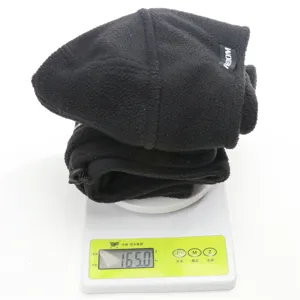 Black fleece hat and neck warmer set, thick thermal winter windproof outdoor ski cap.