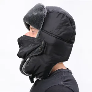 Windproof waterproof winter ushanka hat detail, thickened earflap bomber hat with face mask.