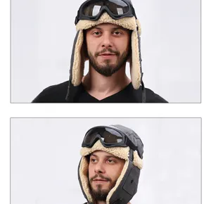 Winter Bombermütze mit Skibrille, warme Aviator Ohrenklappen Mütze für Damen und Herren.