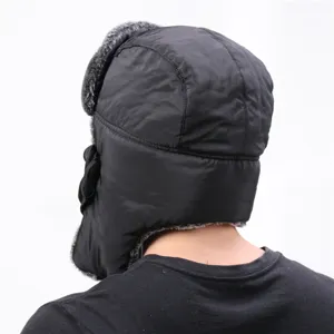 Black winter ushanka hat windproof waterproof trooper earflap hat outdoor warm snow cap