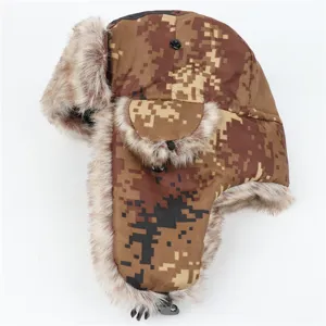 Camouflage Winter Ushanka Mütze mit weichem Kunstfell, dicke warme Bombermütze für Kälte.