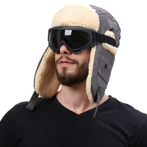 Unisex Winter Bombermütze Verdickte Warm Ohrenklappe Ushanka Mütze Mit Winddichten Goggles Outdoor Skifahren Trapper Cap