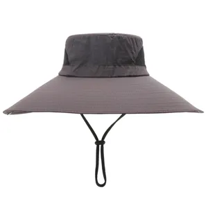 Solid color wide brim sun hat outdoor breathable bucket hat summer anti-UV beach cap unisex