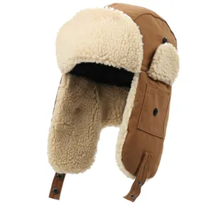 Winddichte Winter-Trapper-Mütze mit warmem Plüsch-Pelz für Outdoor-Skifahren an kalten Tagen.