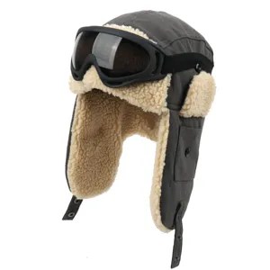 Winddichte Winter-Trapper-Mütze mit Skibrille und dicker Plüsch-Ohrklappe für Outdoor
