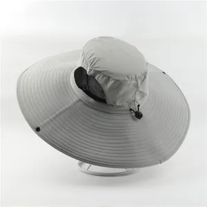 Grey extra wide brim sun hat outdoor breathable mesh fisherman cap for summer beach travel