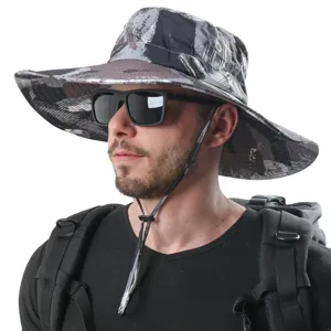 Unisex Outdoor Camouflage Bucket Hat Waterproof Sun Protection Wide Brim Hiking Fishing Cap