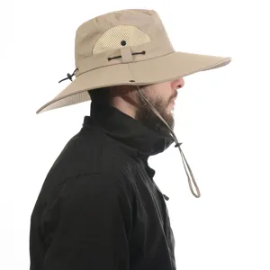 Unisex summer outdoor hiking sun hat wide brim waterproof breathable fishing bucket cap