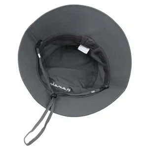 Chapeau bob étanche gris pour randonnée en plein air, chapeau de pêcheur anti-UV avec mentonnière.