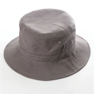 Grey bucket hat for women and men, classic casual sun hat with breathable eyelets, stylish.