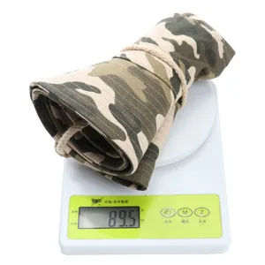 Outdoor camo fisherman hat detail view, lightweight sun protection sunhat for men hiking.