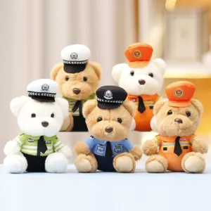 Cute police and firefighter bear plush pendant doll keychain cute bag charm toy set