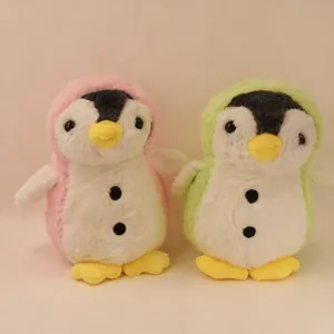 Cute plush penguin toys with pink and green hoods, soft stuffed animal dolls for kids daily play.