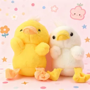 Cute little yellow and white chick plush toys detail, soft stuffed animal doll for kids gift.