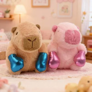 Cute capybara plush toys pair with boxing gloves, soft stuffed animal dolls for kids gifts.