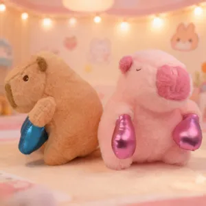 Joli jouet en peluche capybara avec gants de boxe poupée douce rembourrée détail