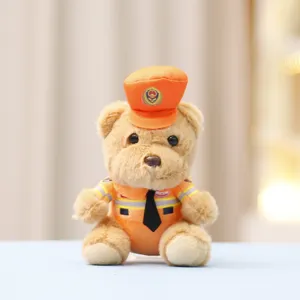 Cute police bear plush toy keychain, soft stuffed animal bag charm pendant for kids and girls