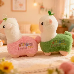 Cute musical alpaca plush toys, soft stuffed animal dolls with embroidery, perfect for gifts and home decor.