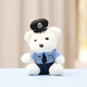 Detail view of the cute white plush police bear pendant, soft fabric and uniform features.