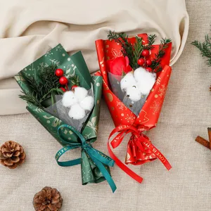Mini Christmas dried flower bouquet with rose cotton and red berries gift decoration