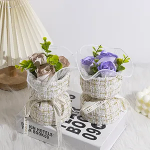 Mini tweed rose soap flower bouquet gift box, perfect romantic present for girlfriend or best friend.