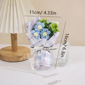 Handmade crochet mini flower bouquet knitted puff flowers summer plaid gift for home decor