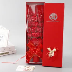 Red soap rose gift box with 18 artificial flowers, romantic Valentine's Day present for her.