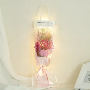 LED String Lights Rose Dry Flower Bouquet Gift Transparent Handbag Romantic Festival Decor