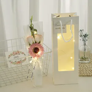 Romantic Valentine gift bouquet with LED lights, sunflower rose flower bag for girlfriend.