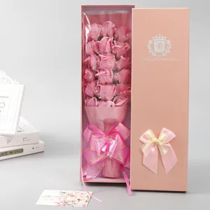 Exquisite 18-head soap rose bouquet in a pink gift box, perfect for romantic Valentine's Day.
