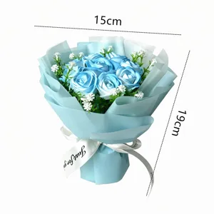 Mini blue soap rose flower bouquet gift box Valentine's Day present home decor sweet romantic 15cm