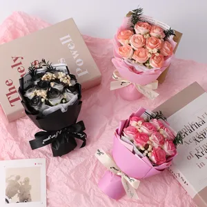 Mini 9 roses soap flower bouquet with dried baby breath, perfect Valentine gift and home decor.
