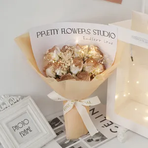 Soap rose flower bouquet with fairy lights gift for Valentine birthday romantic decor