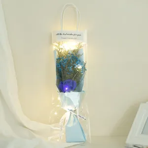 LED Dried Flower Bouquet Gift Box Transparent Bag Blue Rose Gypsophila Valentine's Day Present