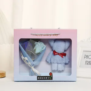 Valentine soap flower bouquet gift box with towel bear romantic present for girlfriend wife