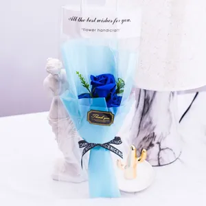 Blue rose soap flower bouquet in clear tote bag romantic gift for valentine day and party