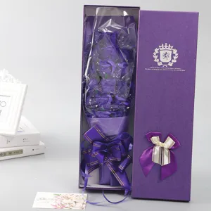 Purple soap rose flower bouquet in gift box, romantic Valentine's Day gift for her.