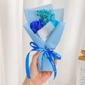 Mini blue rose and baby's breath artificial flower bouquet for Valentine's Day gifts.