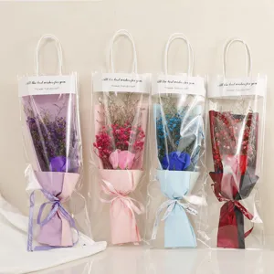 Transparent handbag dried flower soap rose bouquet gift set, romantic Qixi festival decor.