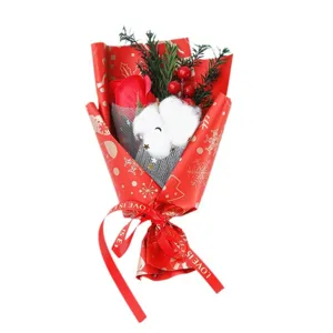 Christmas artificial rose dried flower bouquet with cotton and red berries gift decoration