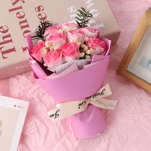 Mini pink rose artificial flower bouquet with gypsophila, perfect gift for Valentine's Day.