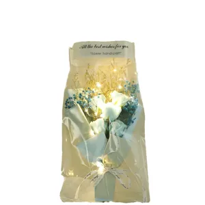 Bagged dried rose flower bouquet with led fairy lights, romantic gift for Valentine and birthday.