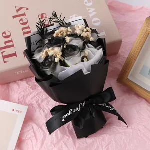 Mini black and white rose bouquet preserved flowers gift for valentines day interior detail